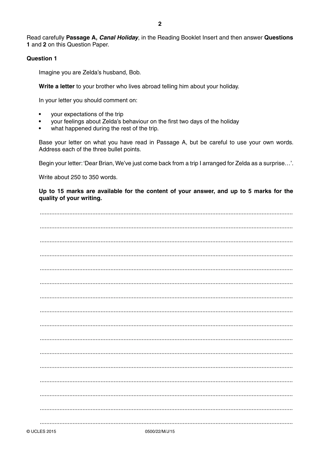 Cambridge IGCSE English - First Language 0500 2015 May/June Paper 2 · Variant 2 question paper, page 2 of 12