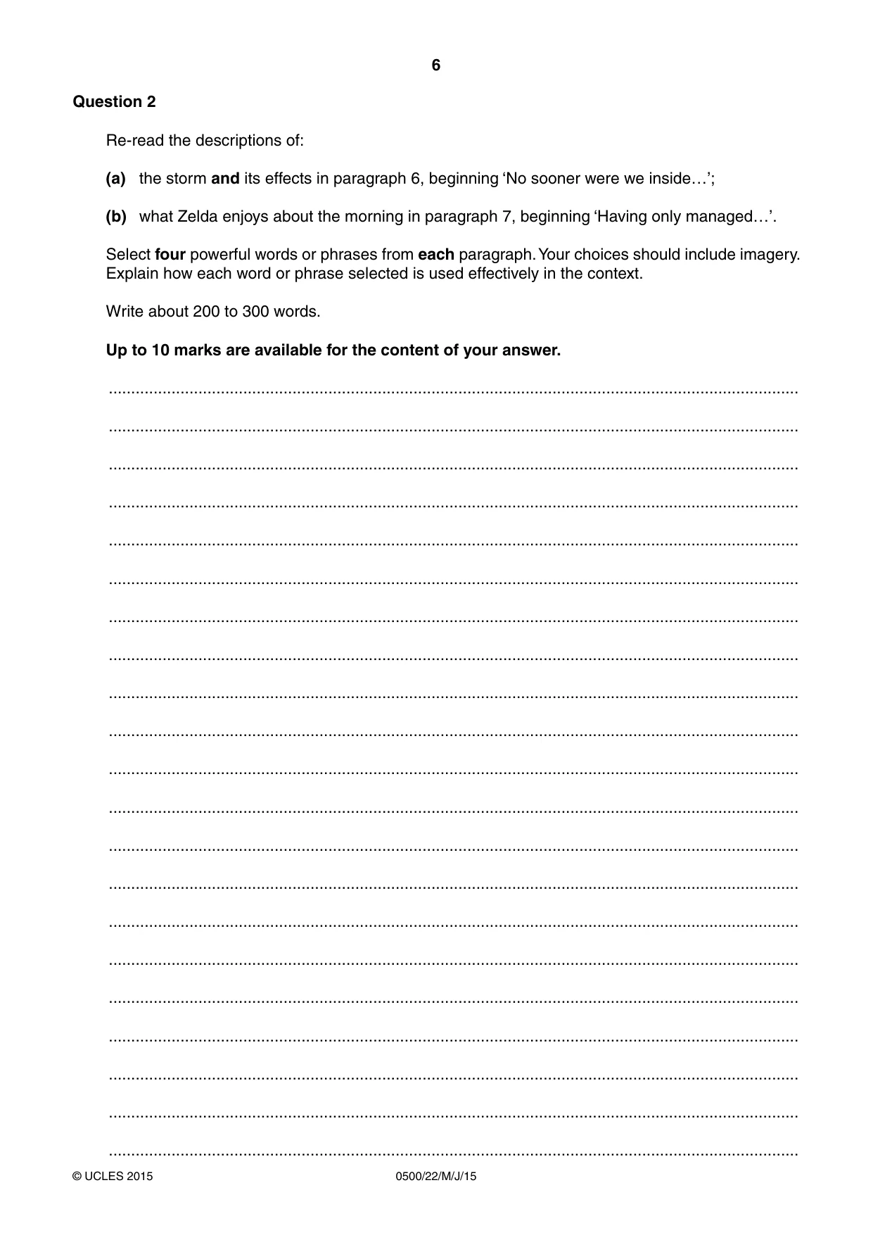 Cambridge IGCSE English - First Language 0500 2015 May/June Paper 2 · Variant 2 question paper, page 6 of 12