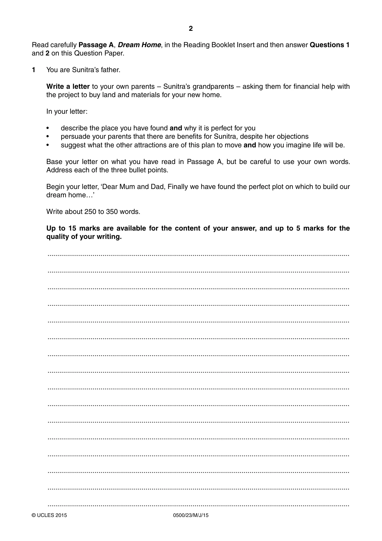 Cambridge IGCSE English - First Language 0500 2015 May/June Paper 2 · Variant 3 question paper, page 2 of 12