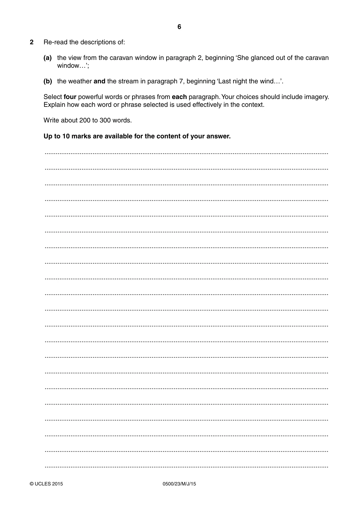 Cambridge IGCSE English - First Language 0500 2015 May/June Paper 2 · Variant 3 question paper, page 6 of 12