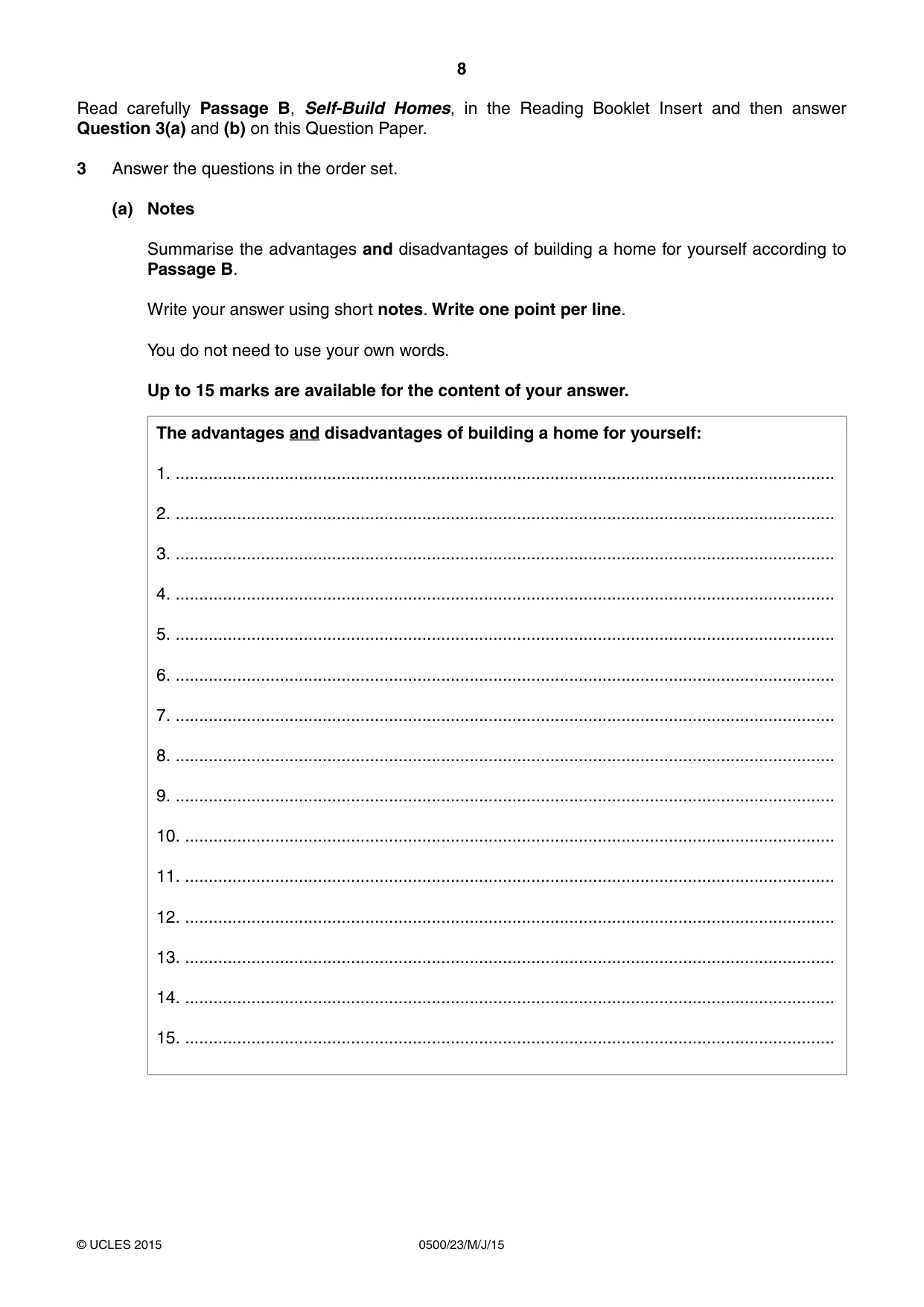 Cambridge IGCSE English - First Language 0500 2015 May/June Paper 2 · Variant 3 question paper, page 8 of 12