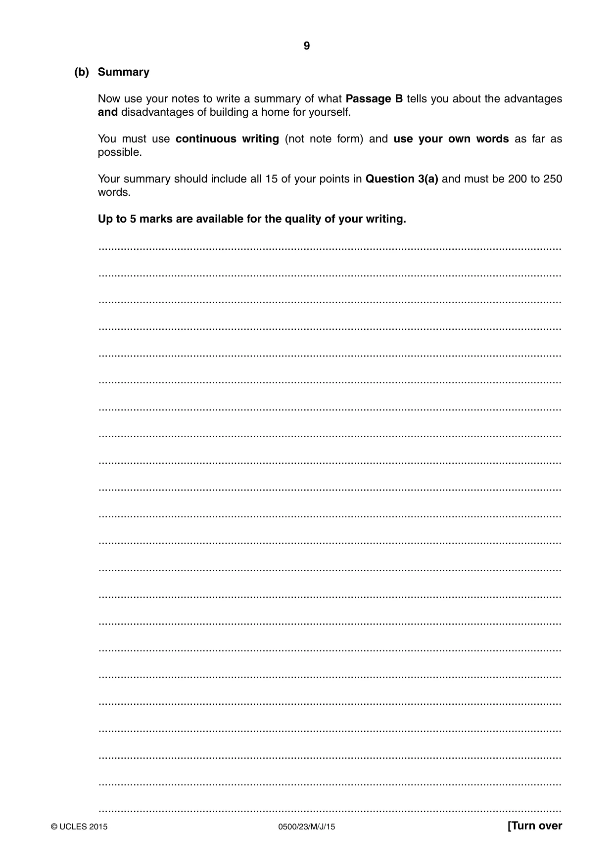 Cambridge IGCSE English - First Language 0500 2015 May/June Paper 2 · Variant 3 question paper, page 9 of 12
