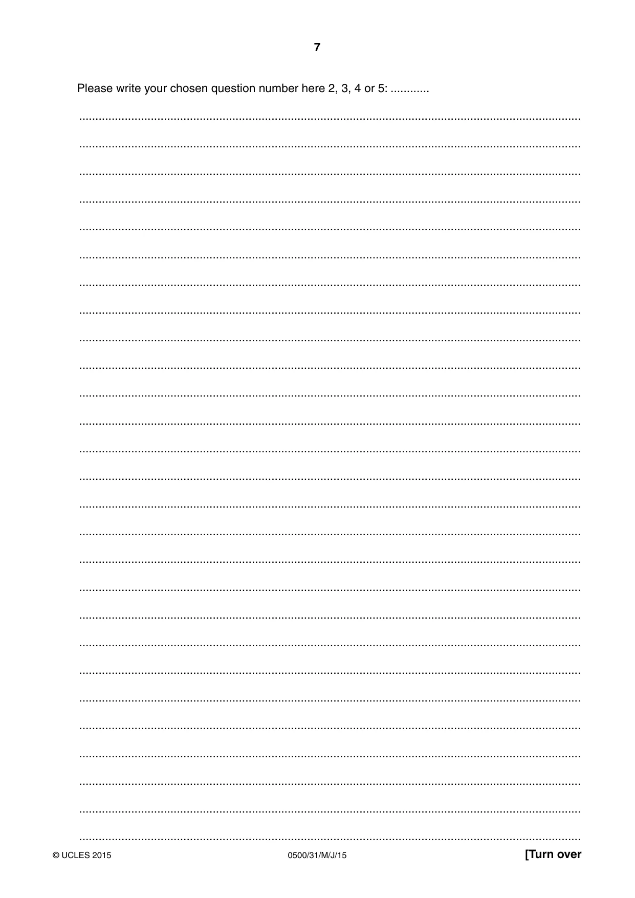 Cambridge IGCSE English - First Language 0500 2015 May/June Paper 3 · Variant 1 question paper, page 7 of 12