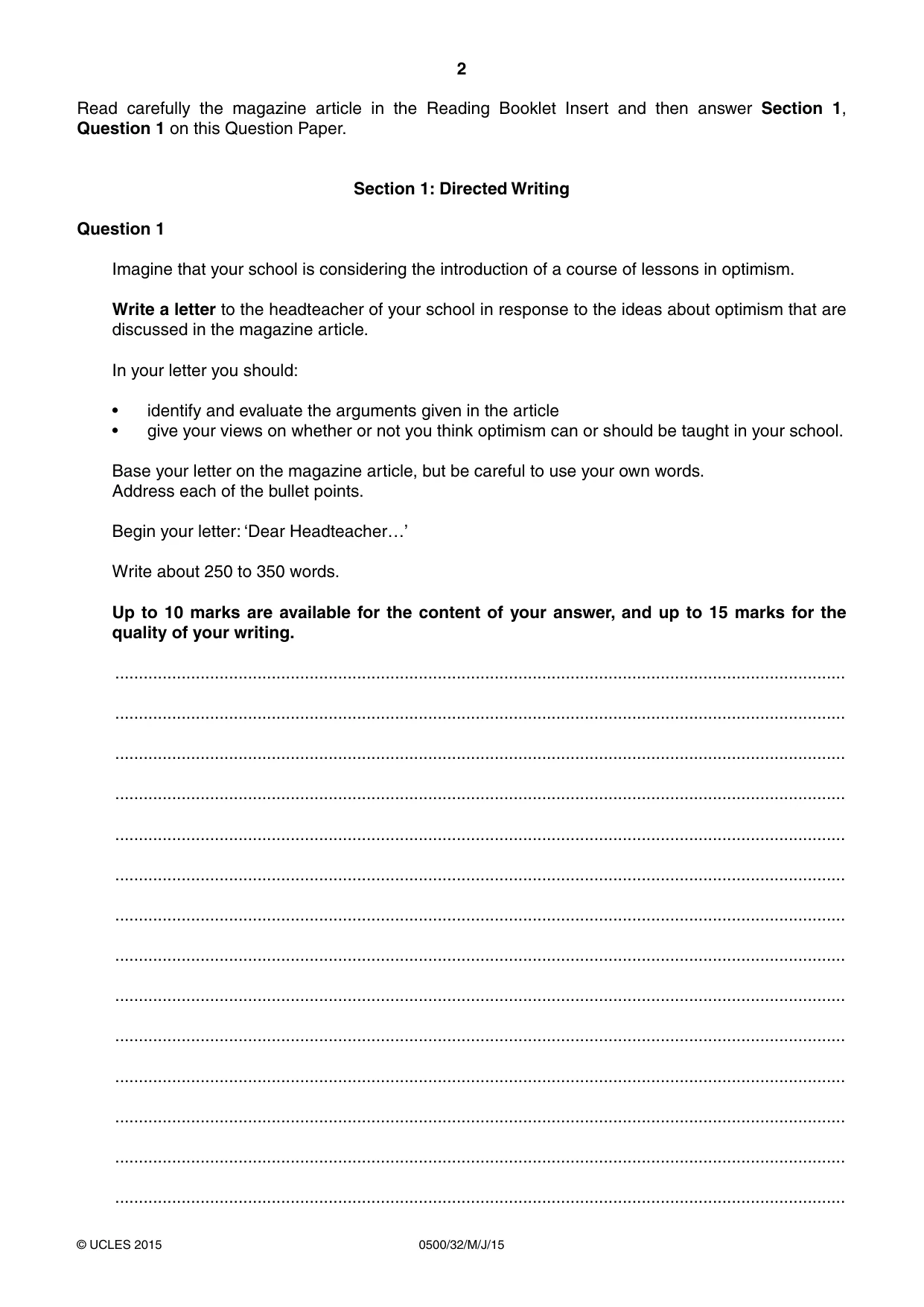 Cambridge IGCSE English - First Language 0500 2015 May/June Paper 3 · Variant 2 question paper, page 2 of 12