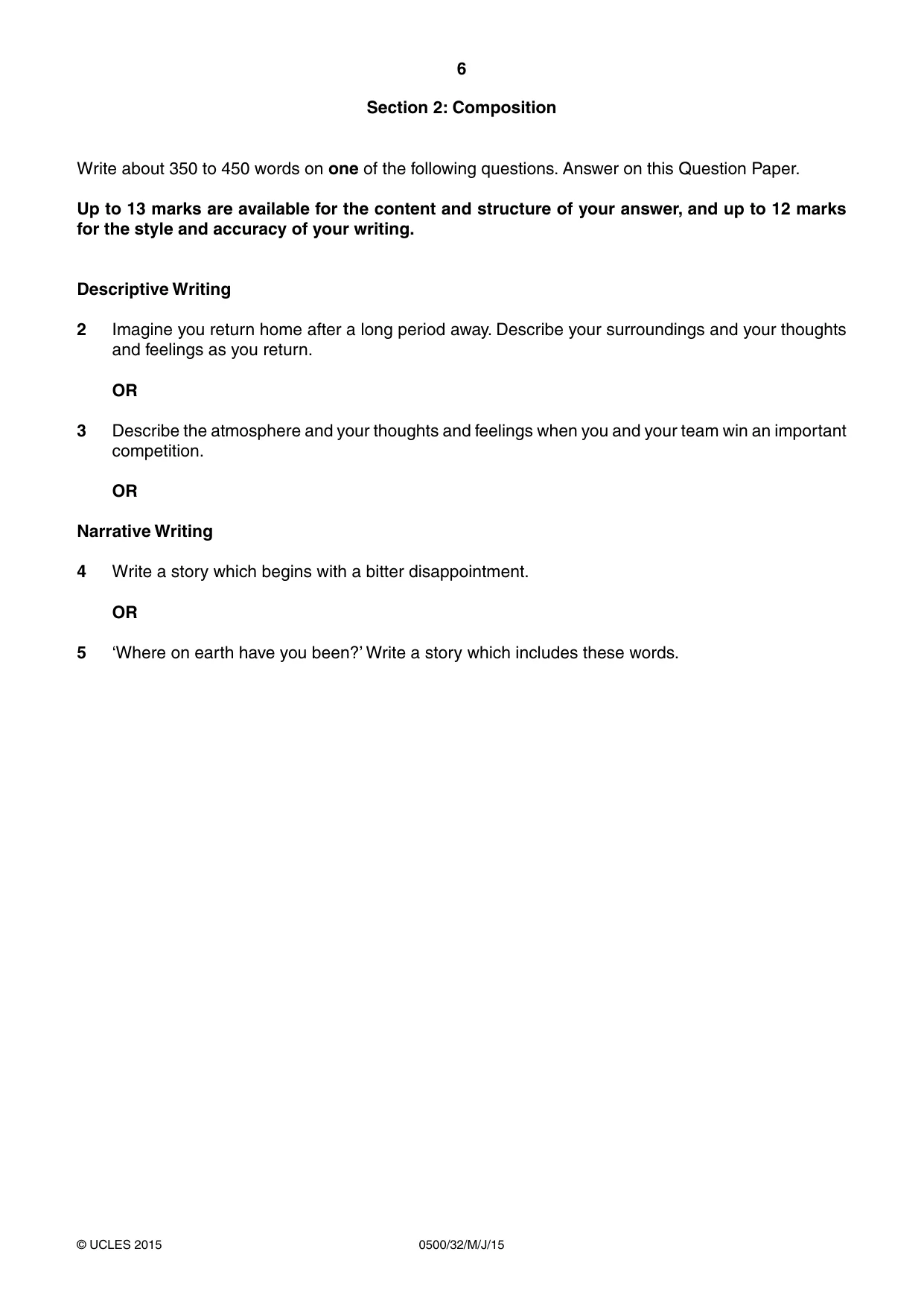 Cambridge IGCSE English - First Language 0500 2015 May/June Paper 3 · Variant 2 question paper, page 6 of 12