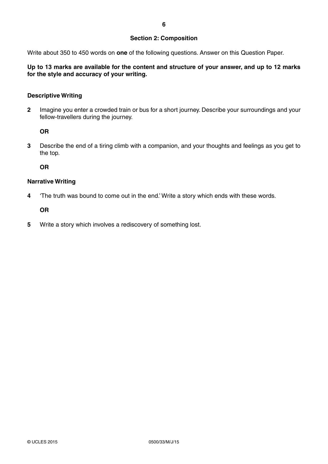 Cambridge IGCSE English - First Language 0500 2015 May/June Paper 3 · Variant 3 question paper, page 6 of 12