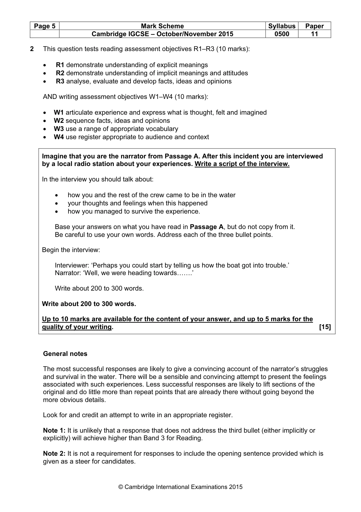 Mark scheme, page 5 of 10