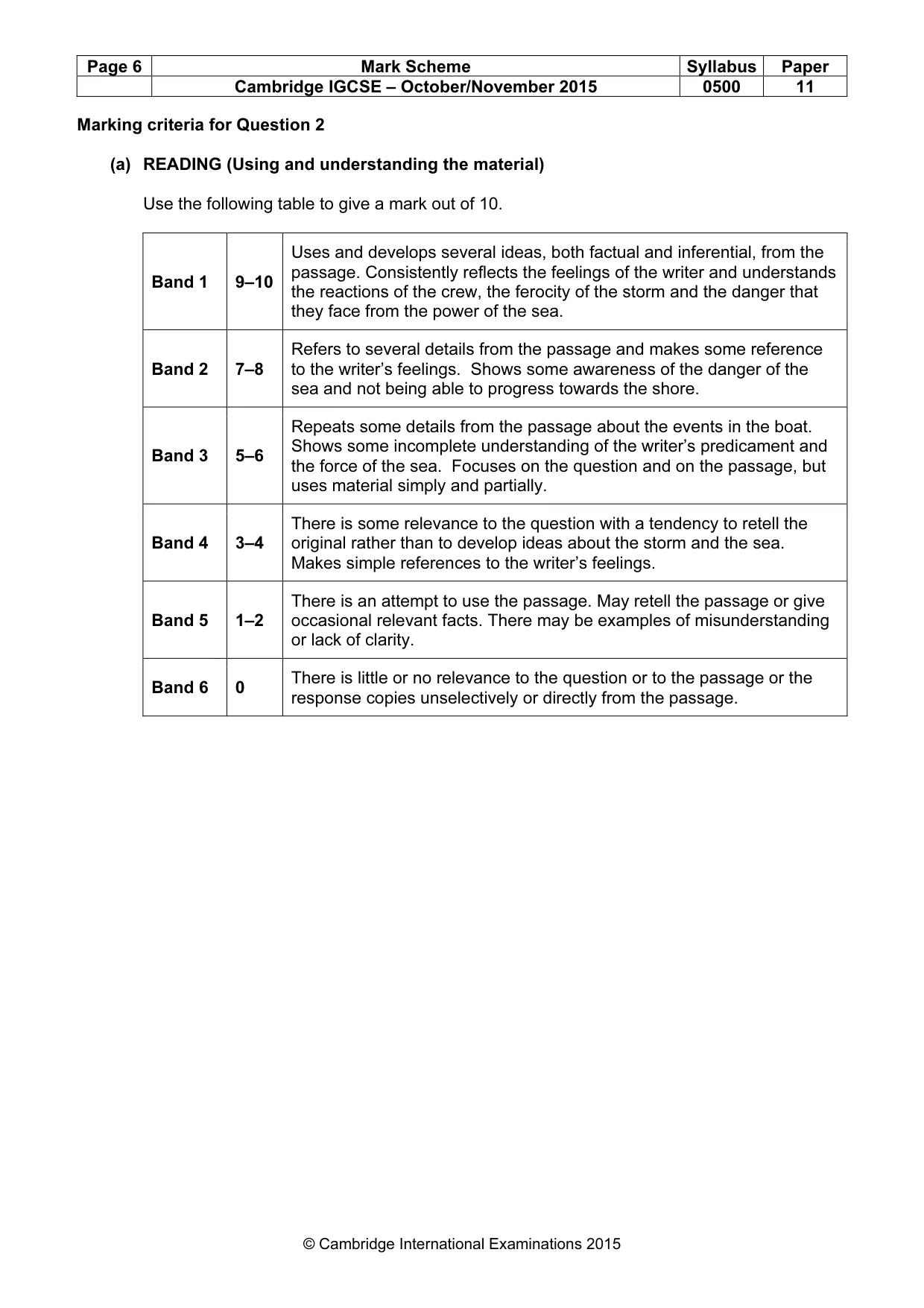 Mark scheme, page 6 of 10