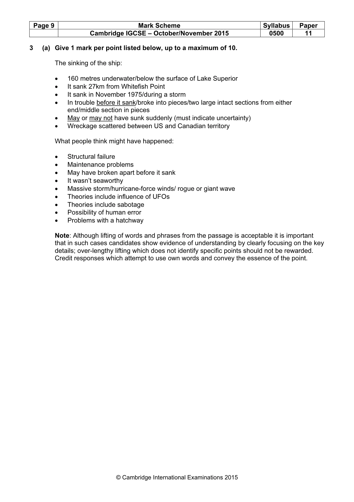 Mark scheme, page 9 of 10