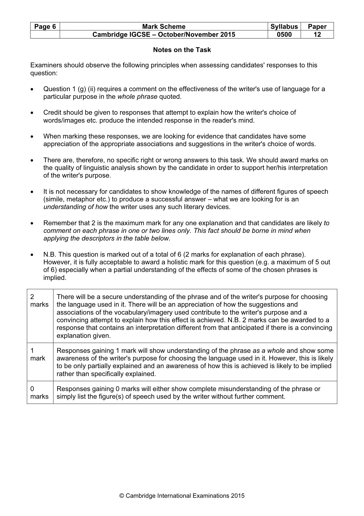 Mark scheme, page 6 of 12