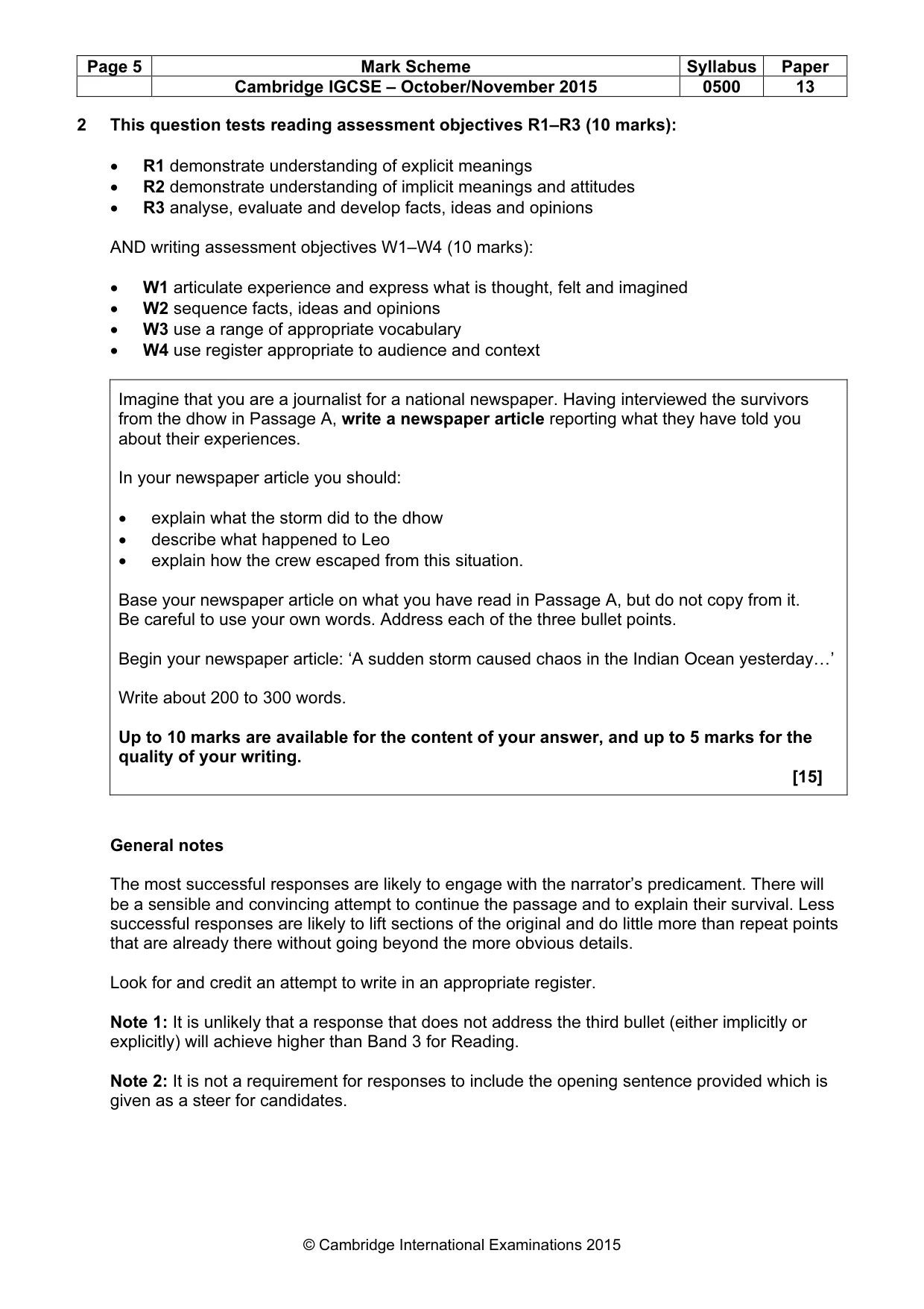 Mark scheme, page 5 of 10