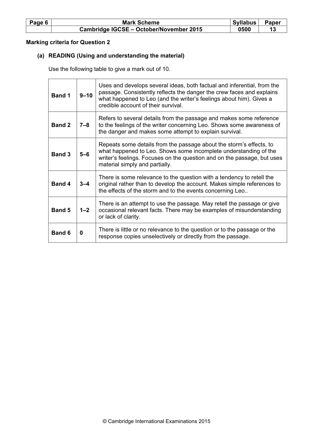 Mark scheme, page 6 of 10