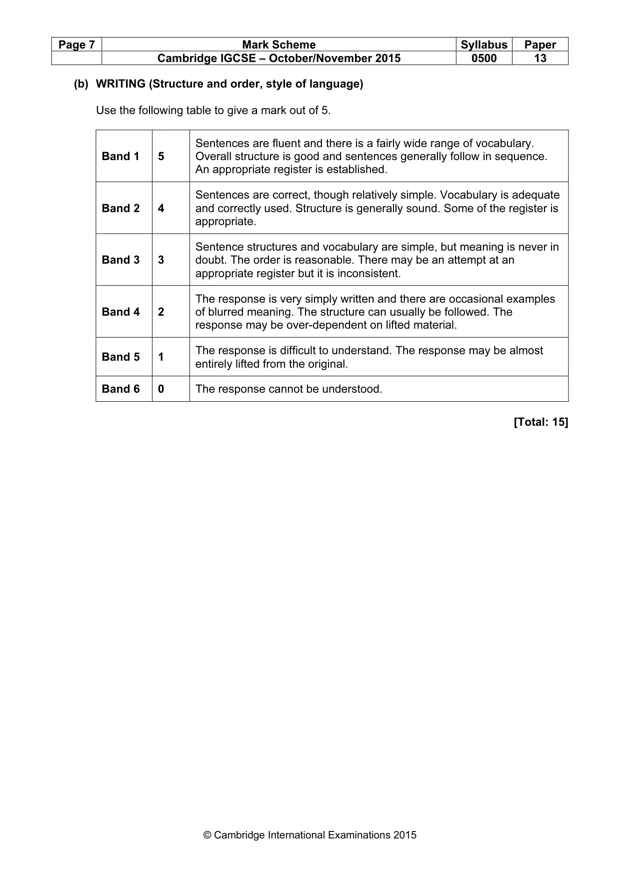 Mark scheme, page 7 of 10