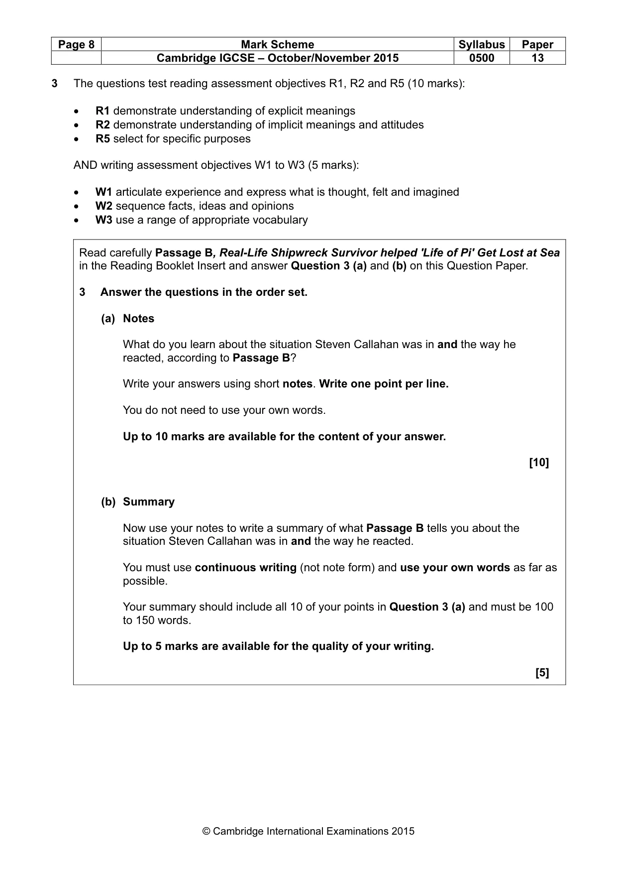 Mark scheme, page 8 of 10