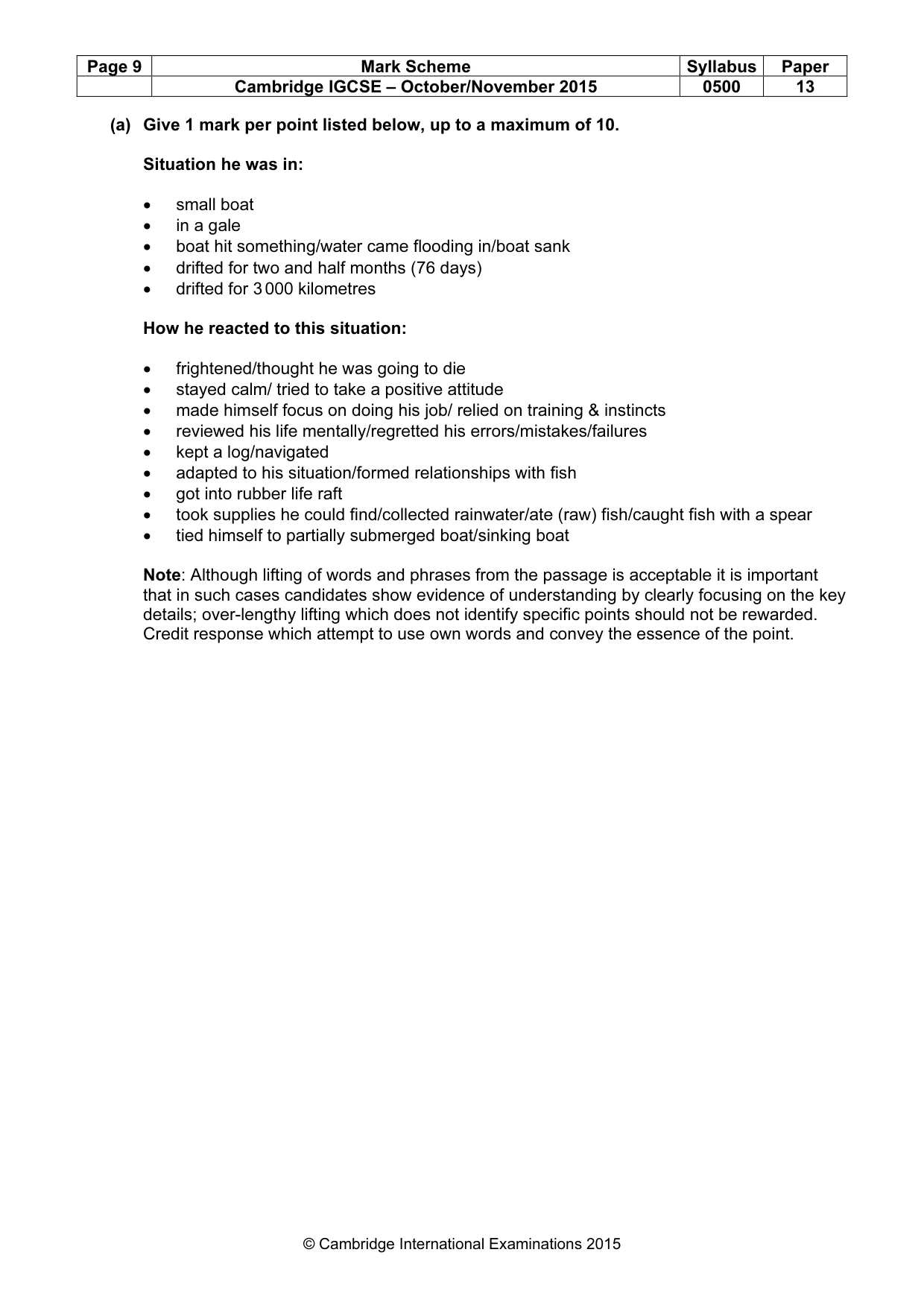Mark scheme, page 9 of 10