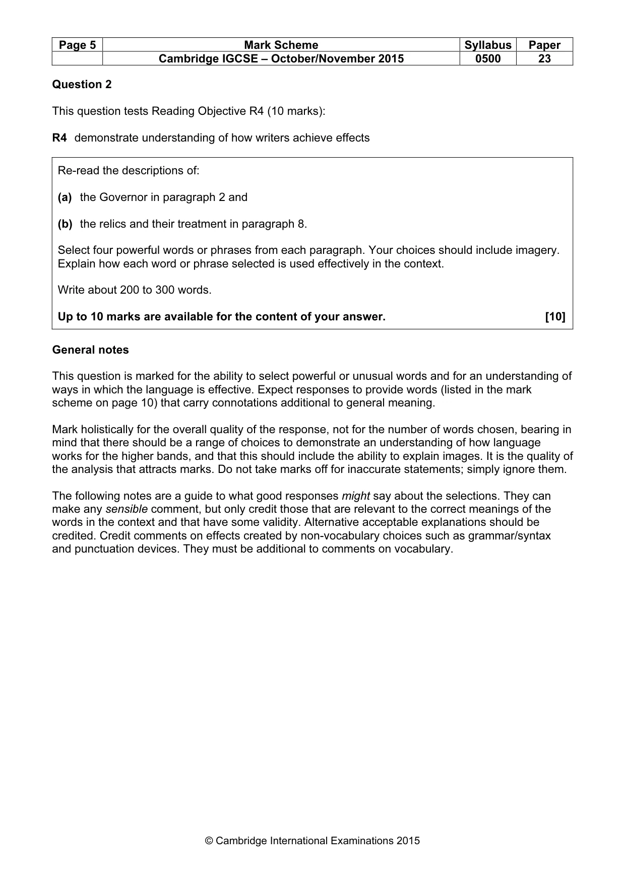 Mark scheme, page 5 of 10