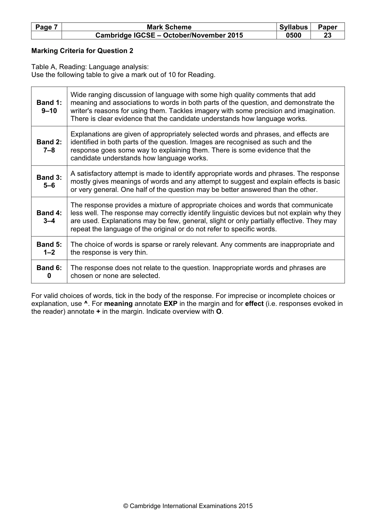 Mark scheme, page 7 of 10