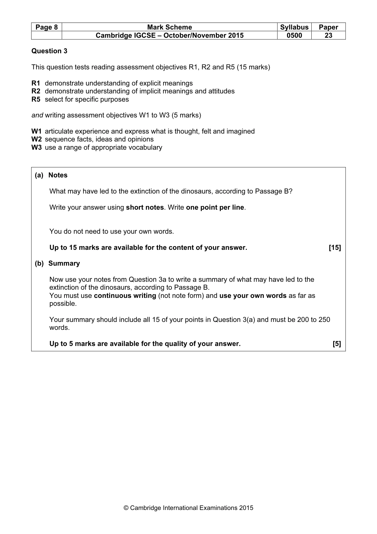 Mark scheme, page 8 of 10
