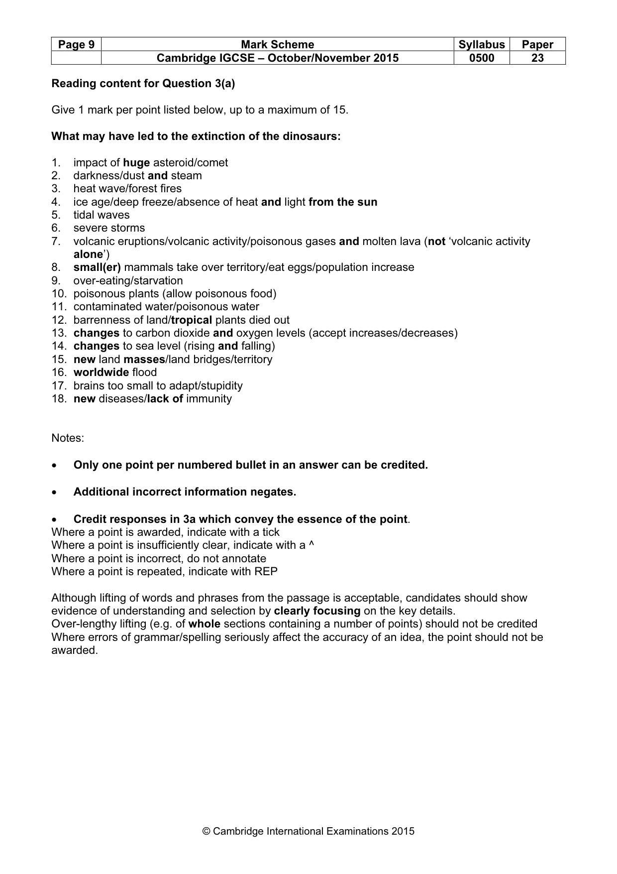 Mark scheme, page 9 of 10