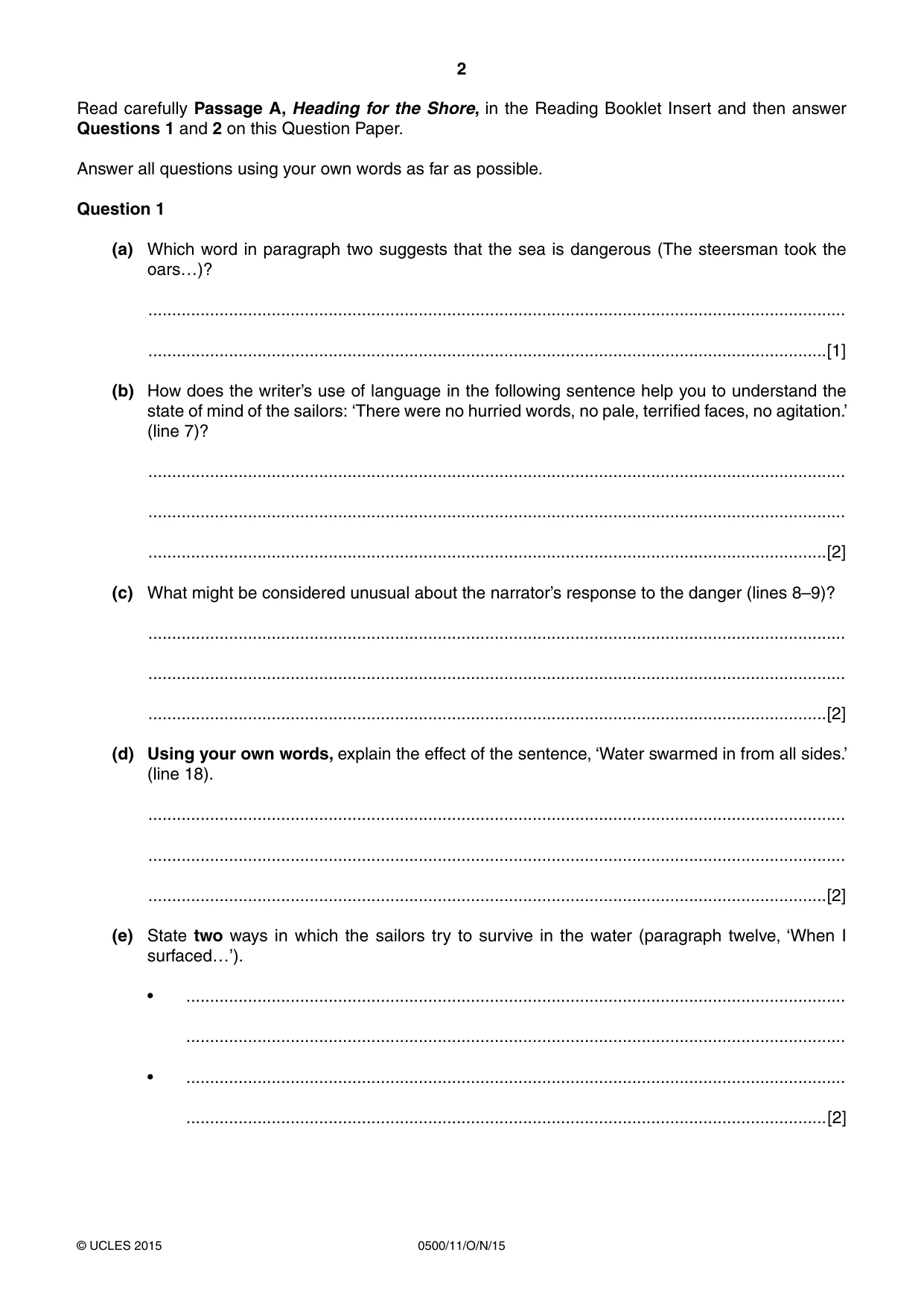 Cambridge IGCSE English - First Language 0500 2015 Oct/Nov Paper 1 · Variant 1 question paper, page 2 of 12