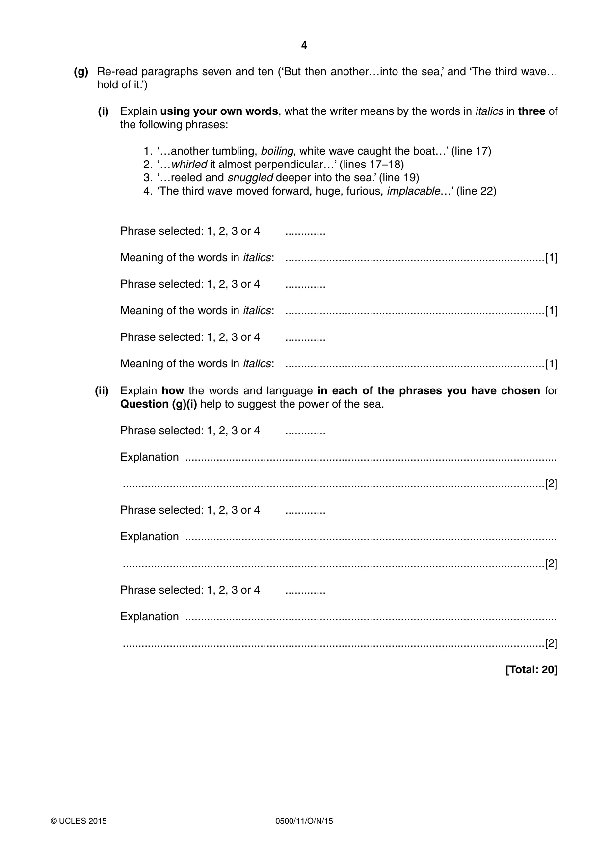 Cambridge IGCSE English - First Language 0500 2015 Oct/Nov Paper 1 · Variant 1 question paper, page 4 of 12
