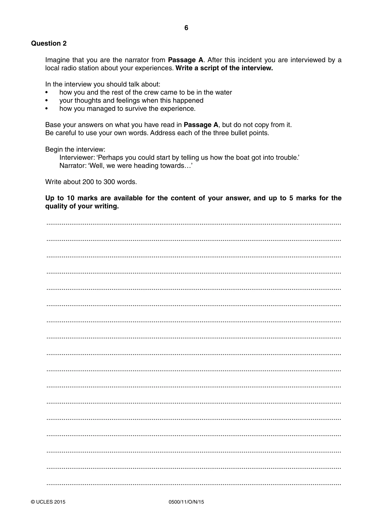 Cambridge IGCSE English - First Language 0500 2015 Oct/Nov Paper 1 · Variant 1 question paper, page 6 of 12