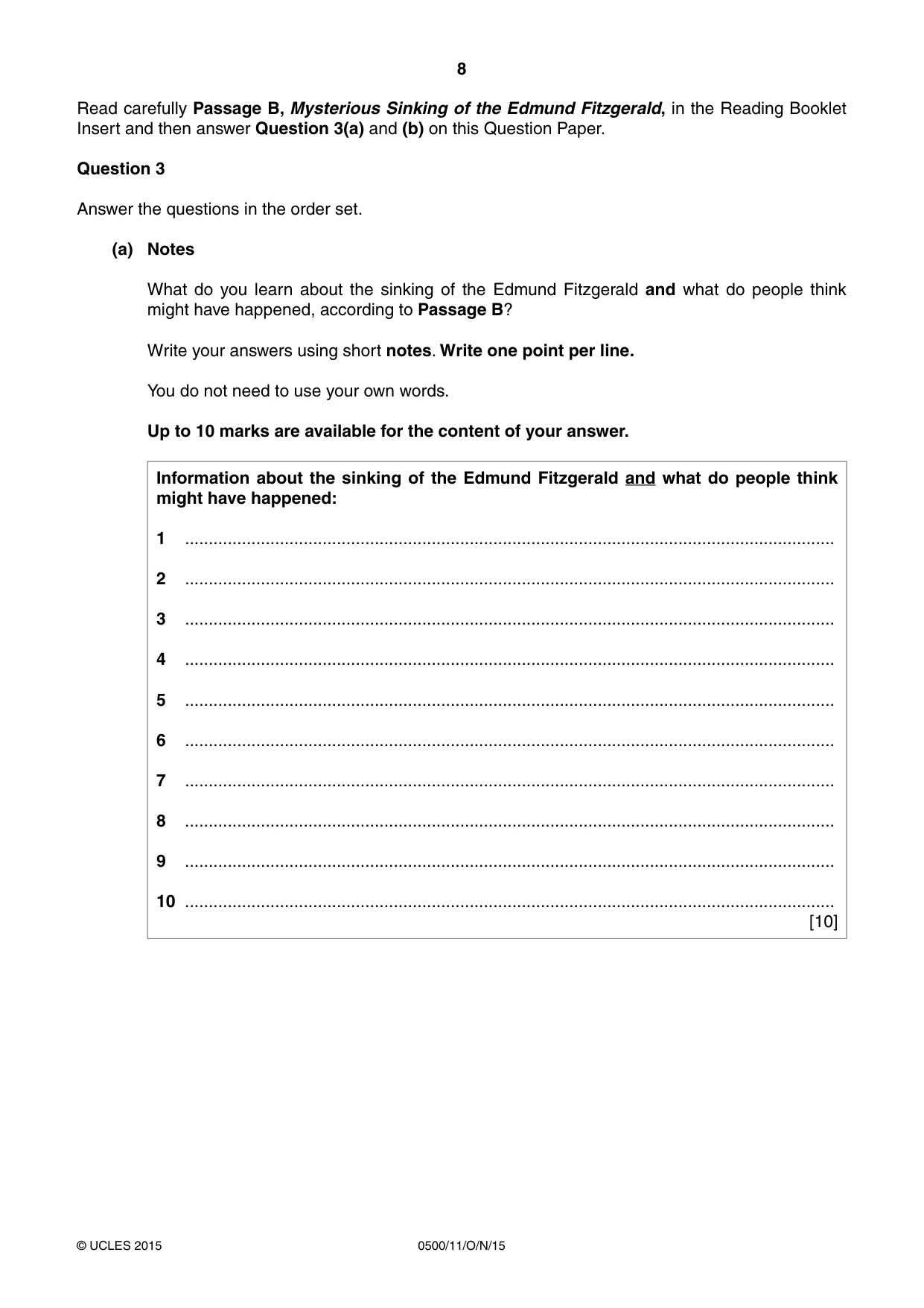 Cambridge IGCSE English - First Language 0500 2015 Oct/Nov Paper 1 · Variant 1 question paper, page 8 of 12