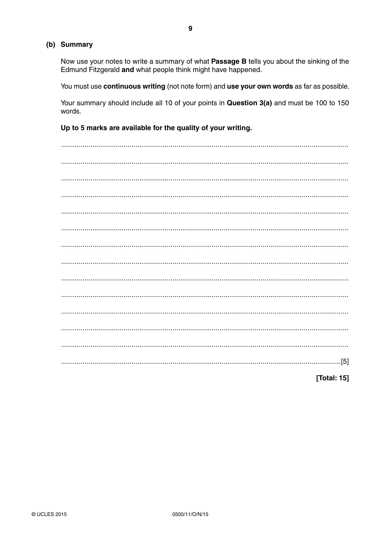 Cambridge IGCSE English - First Language 0500 2015 Oct/Nov Paper 1 · Variant 1 question paper, page 9 of 12