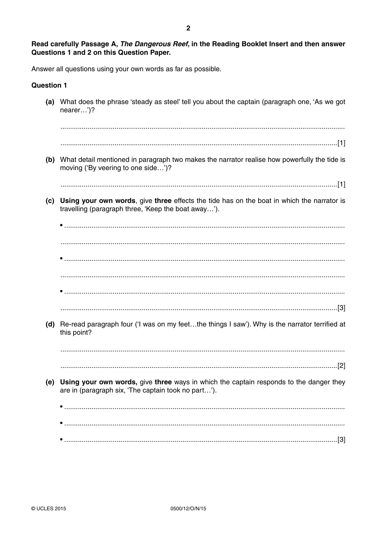 Cambridge IGCSE English - First Language 0500 2015 Oct/Nov Paper 1 · Variant 2 question paper, page 2 of 12