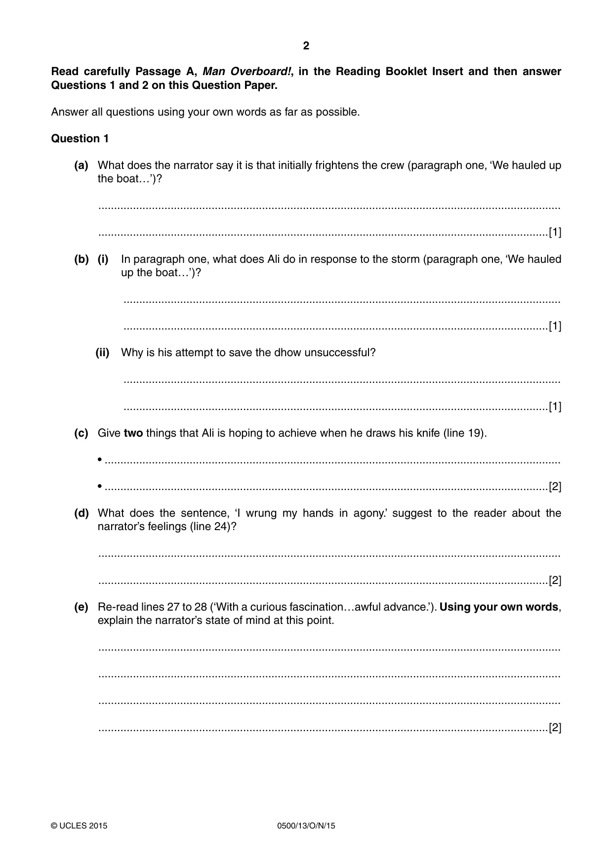 Cambridge IGCSE English - First Language 0500 2015 Oct/Nov Paper 1 · Variant 3 question paper, page 2 of 12
