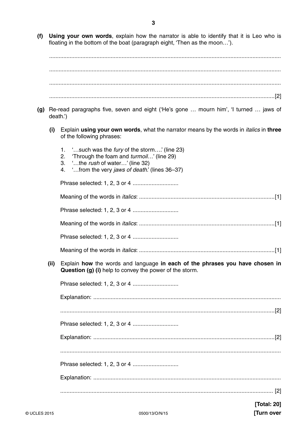 Cambridge IGCSE English - First Language 0500 2015 Oct/Nov Paper 1 · Variant 3 question paper, page 3 of 12
