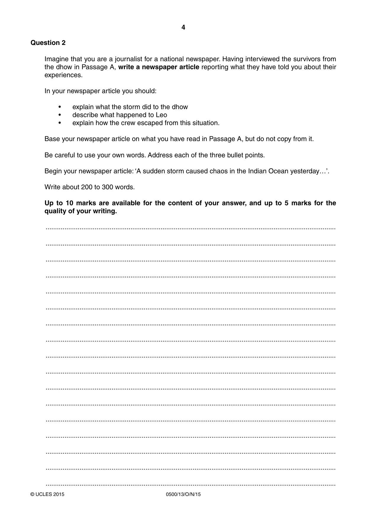 Cambridge IGCSE English - First Language 0500 2015 Oct/Nov Paper 1 · Variant 3 question paper, page 4 of 12
