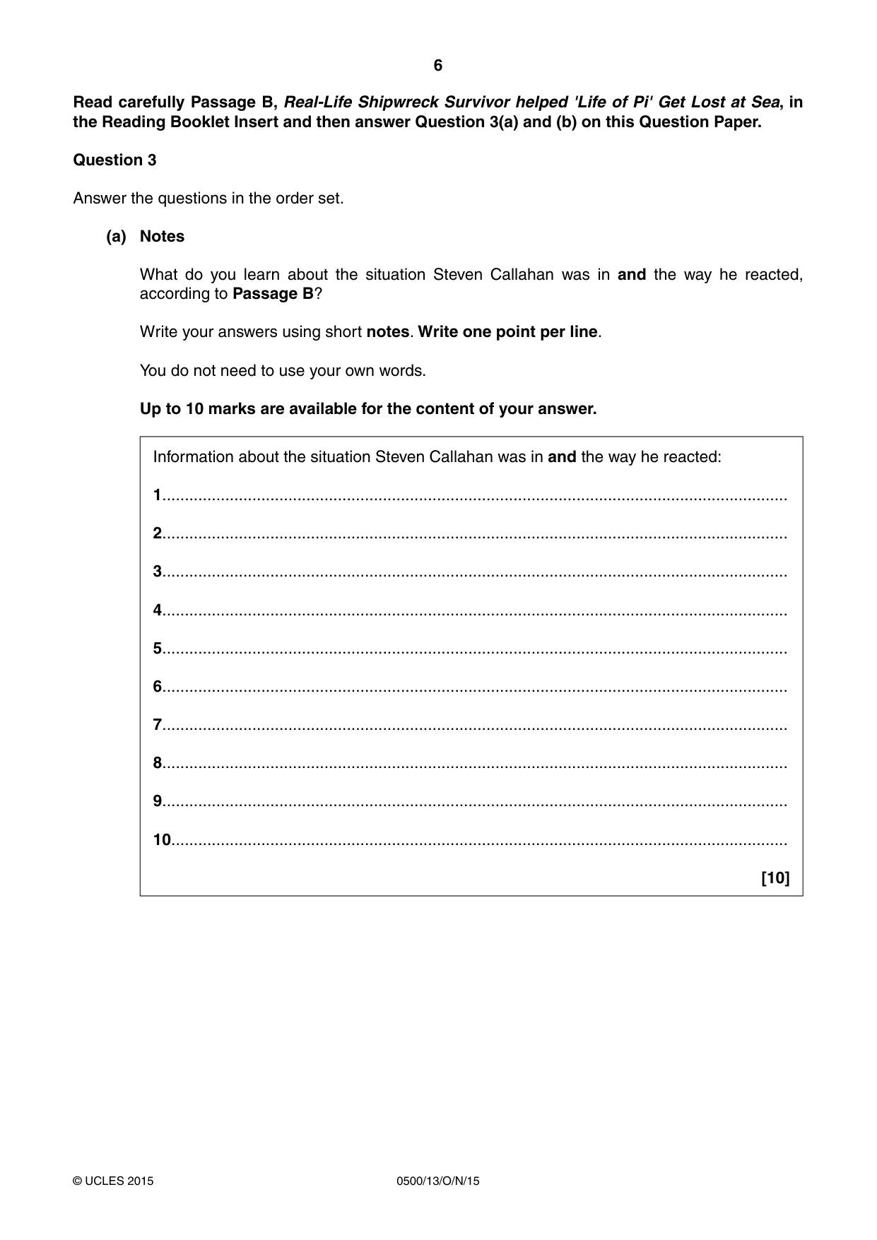 Cambridge IGCSE English - First Language 0500 2015 Oct/Nov Paper 1 · Variant 3 question paper, page 6 of 12