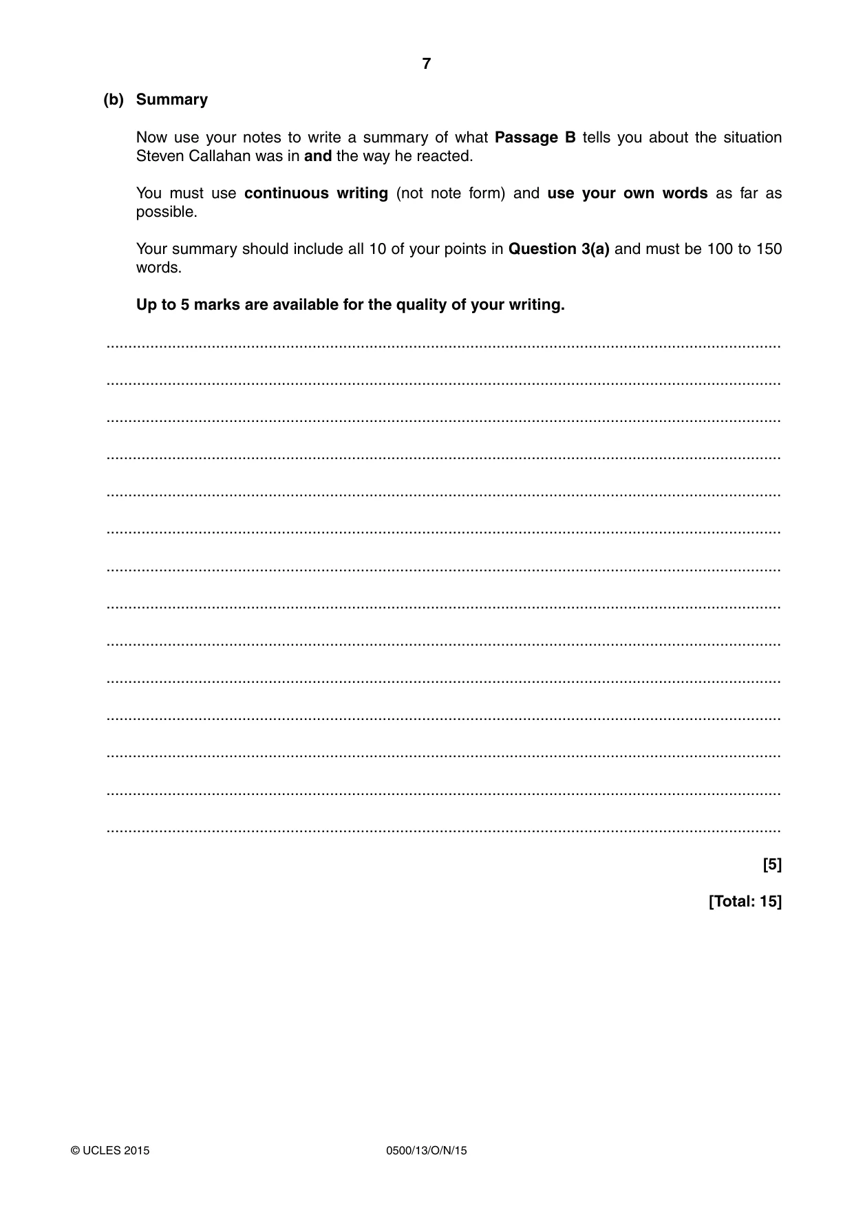Cambridge IGCSE English - First Language 0500 2015 Oct/Nov Paper 1 · Variant 3 question paper, page 7 of 12
