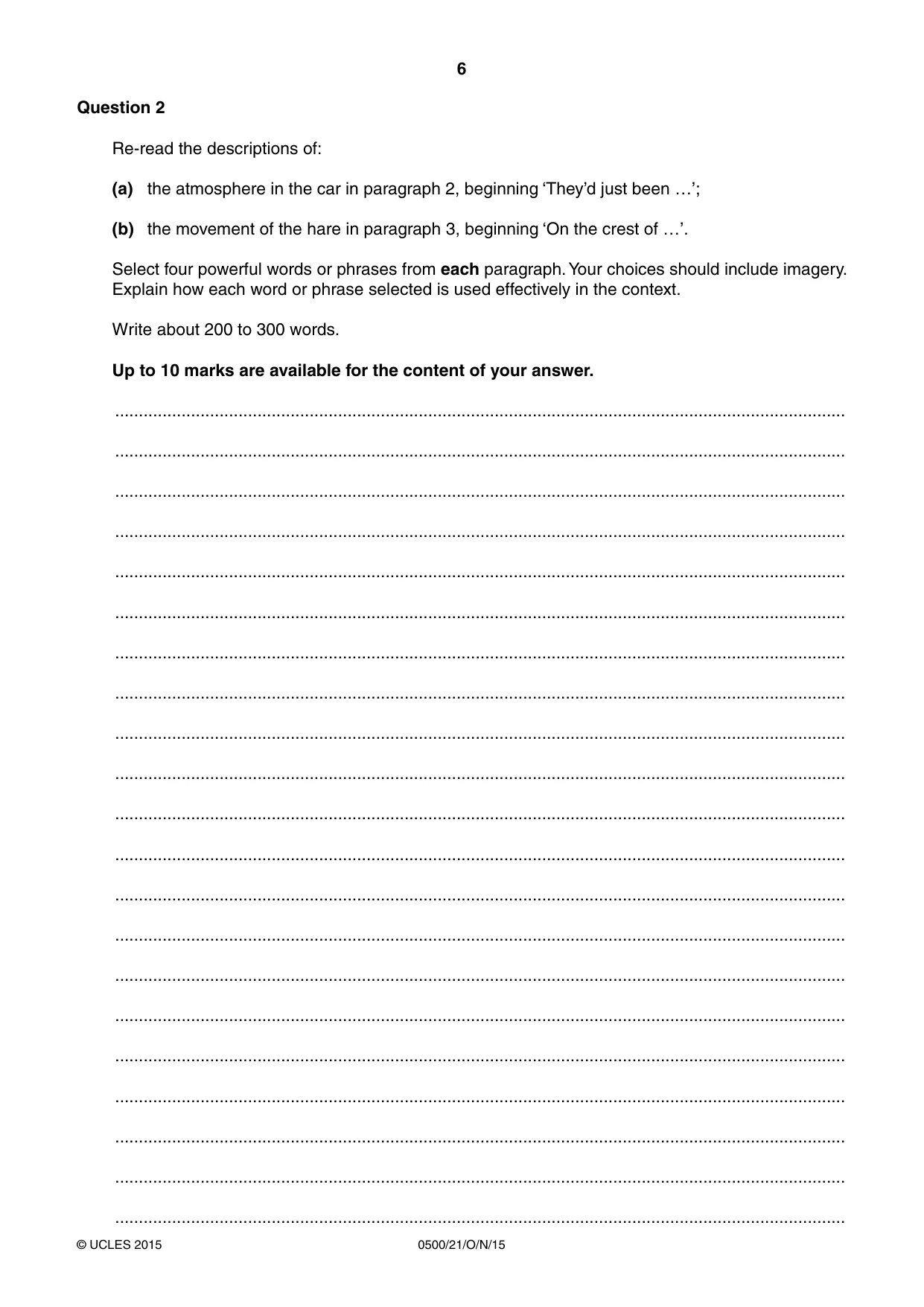 Cambridge IGCSE English - First Language 0500 2015 Oct/Nov Paper 2 · Variant 1 question paper, page 6 of 12