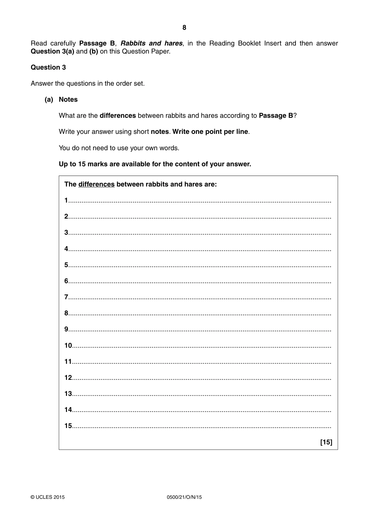 Cambridge IGCSE English - First Language 0500 2015 Oct/Nov Paper 2 · Variant 1 question paper, page 8 of 12