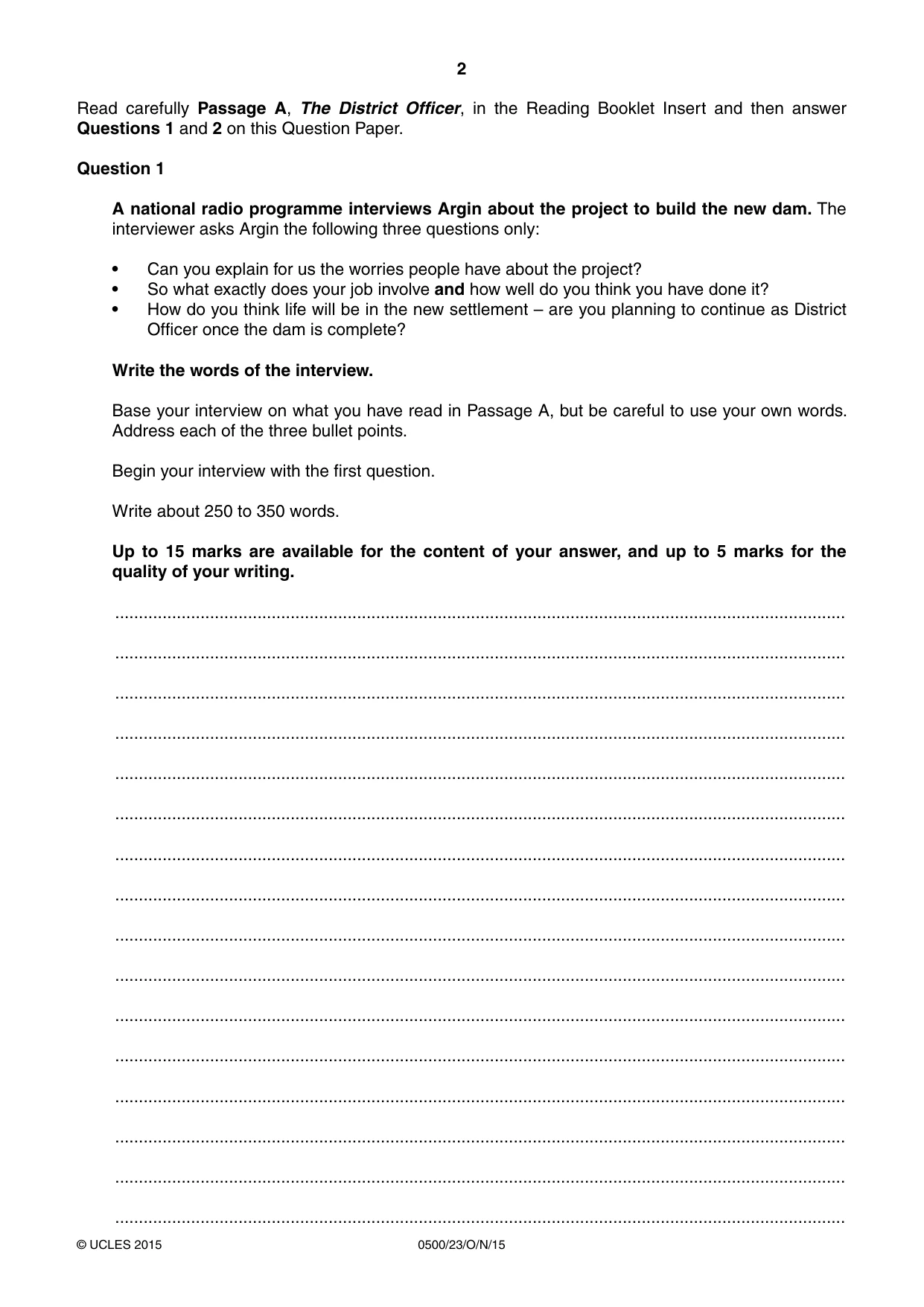 Cambridge IGCSE English - First Language 0500 2015 Oct/Nov Paper 2 · Variant 3 question paper, page 2 of 12