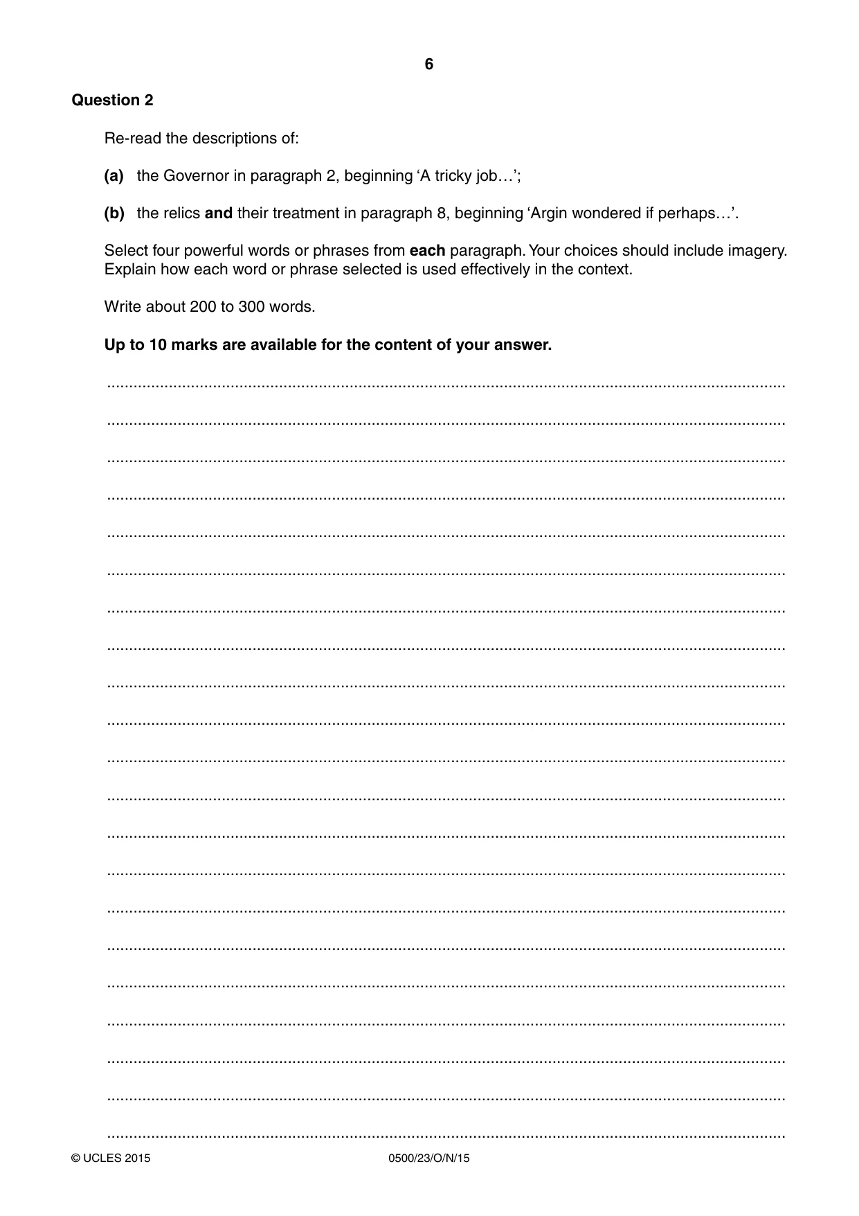 Cambridge IGCSE English - First Language 0500 2015 Oct/Nov Paper 2 · Variant 3 question paper, page 6 of 12