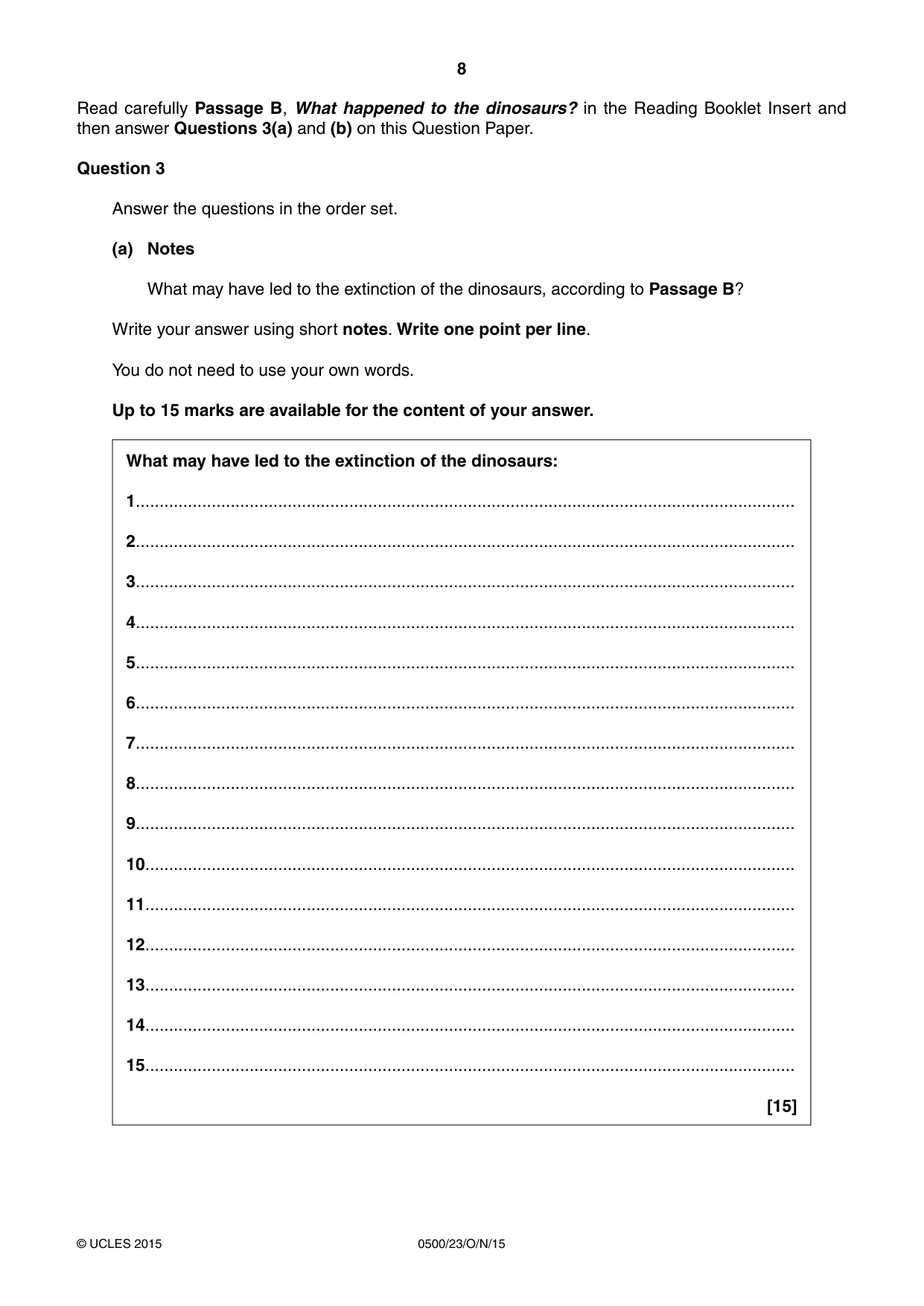 Cambridge IGCSE English - First Language 0500 2015 Oct/Nov Paper 2 · Variant 3 question paper, page 8 of 12