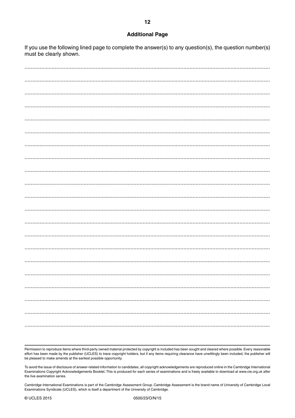 Cambridge IGCSE English - First Language 0500 2015 Oct/Nov Paper 2 · Variant 3 question paper, page 12 of 12