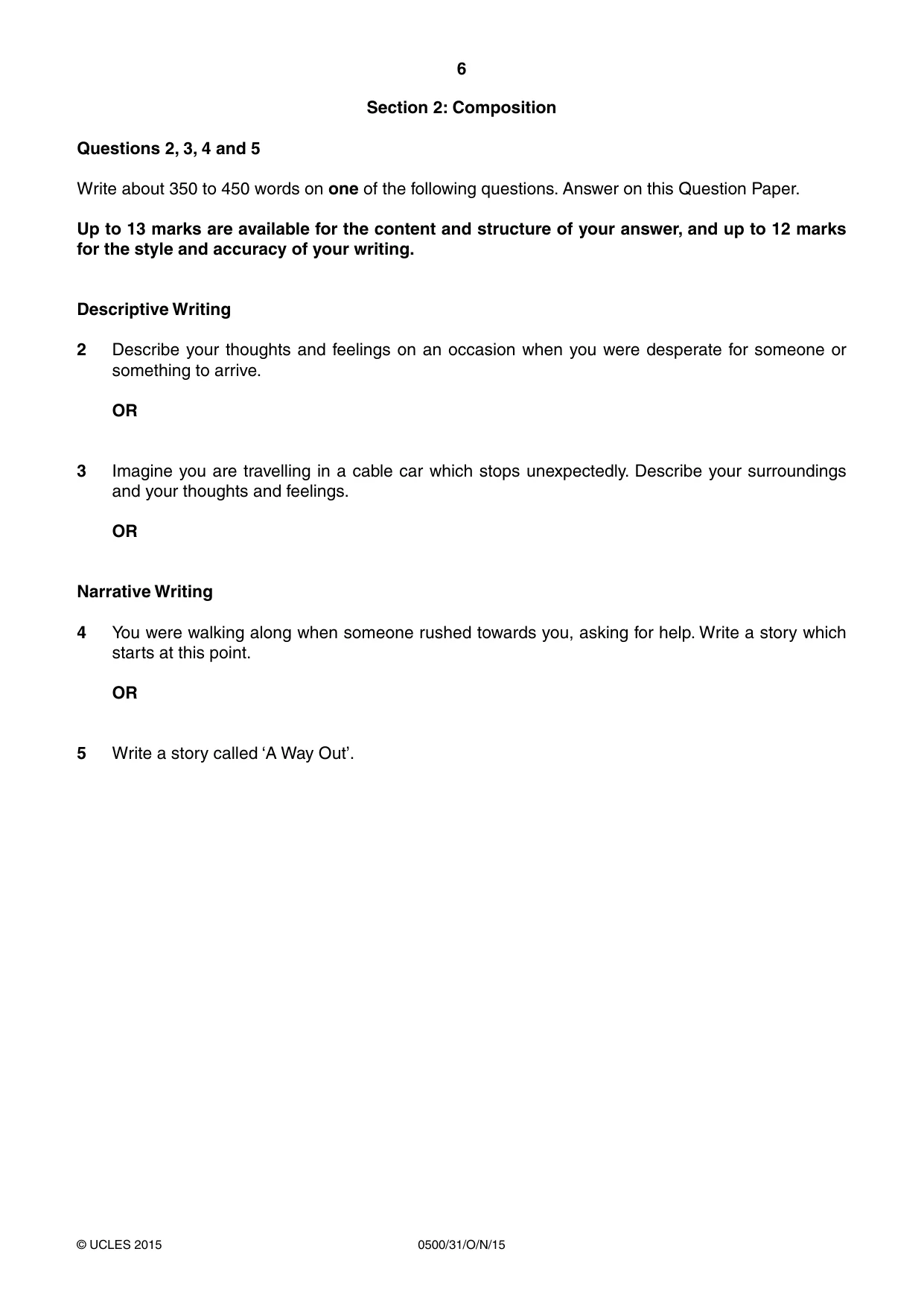 Cambridge IGCSE English - First Language 0500 2015 Oct/Nov Paper 3 · Variant 1 question paper, page 6 of 12