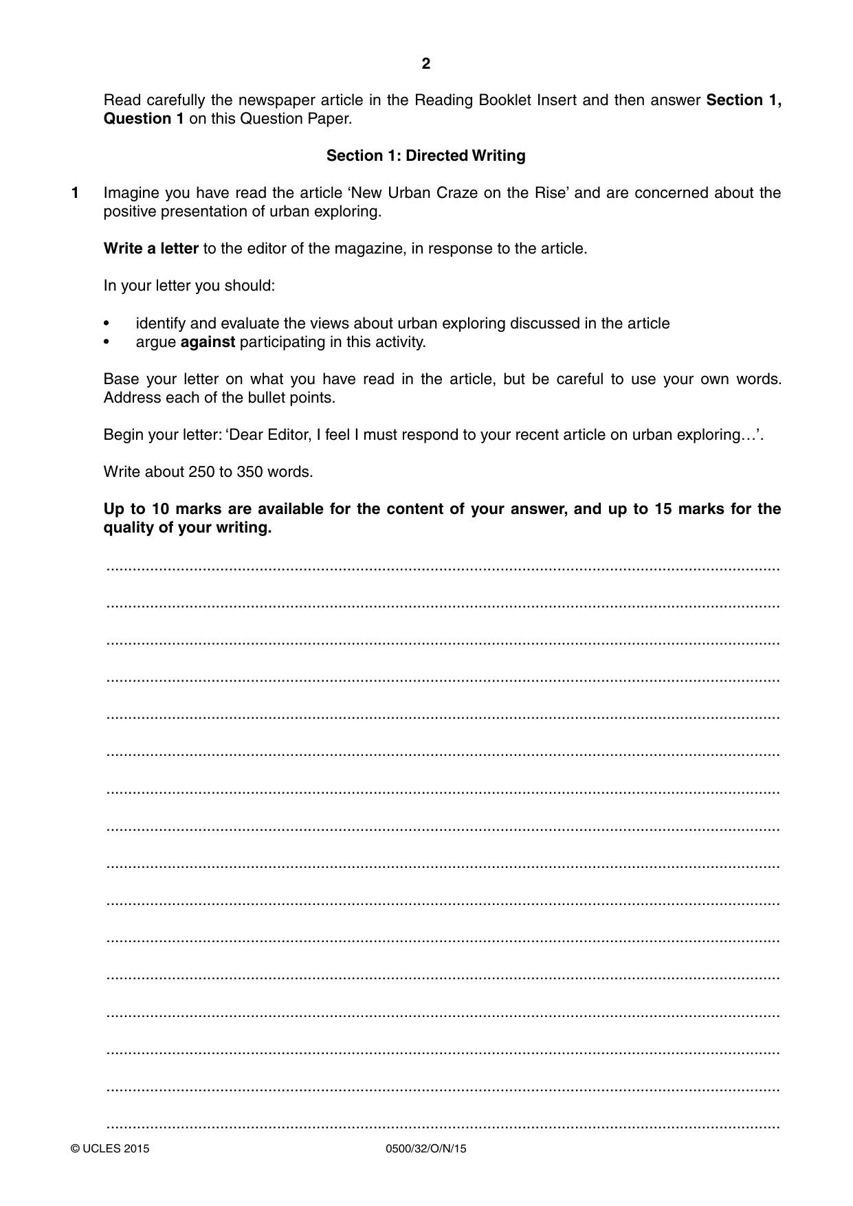 Cambridge IGCSE English - First Language 0500 2015 Oct/Nov Paper 3 · Variant 2 question paper, page 2 of 12