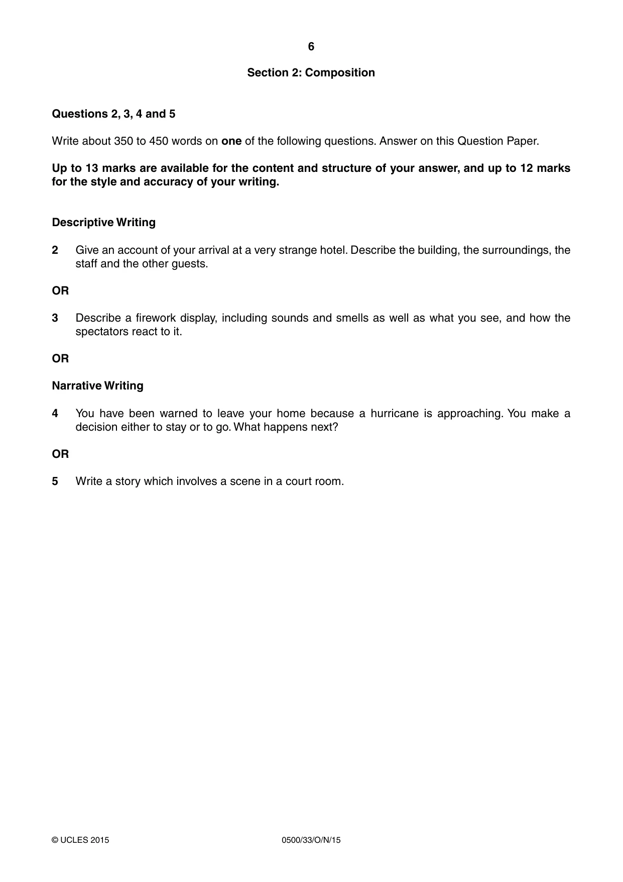 Cambridge IGCSE English - First Language 0500 2015 Oct/Nov Paper 3 · Variant 3 question paper, page 6 of 12