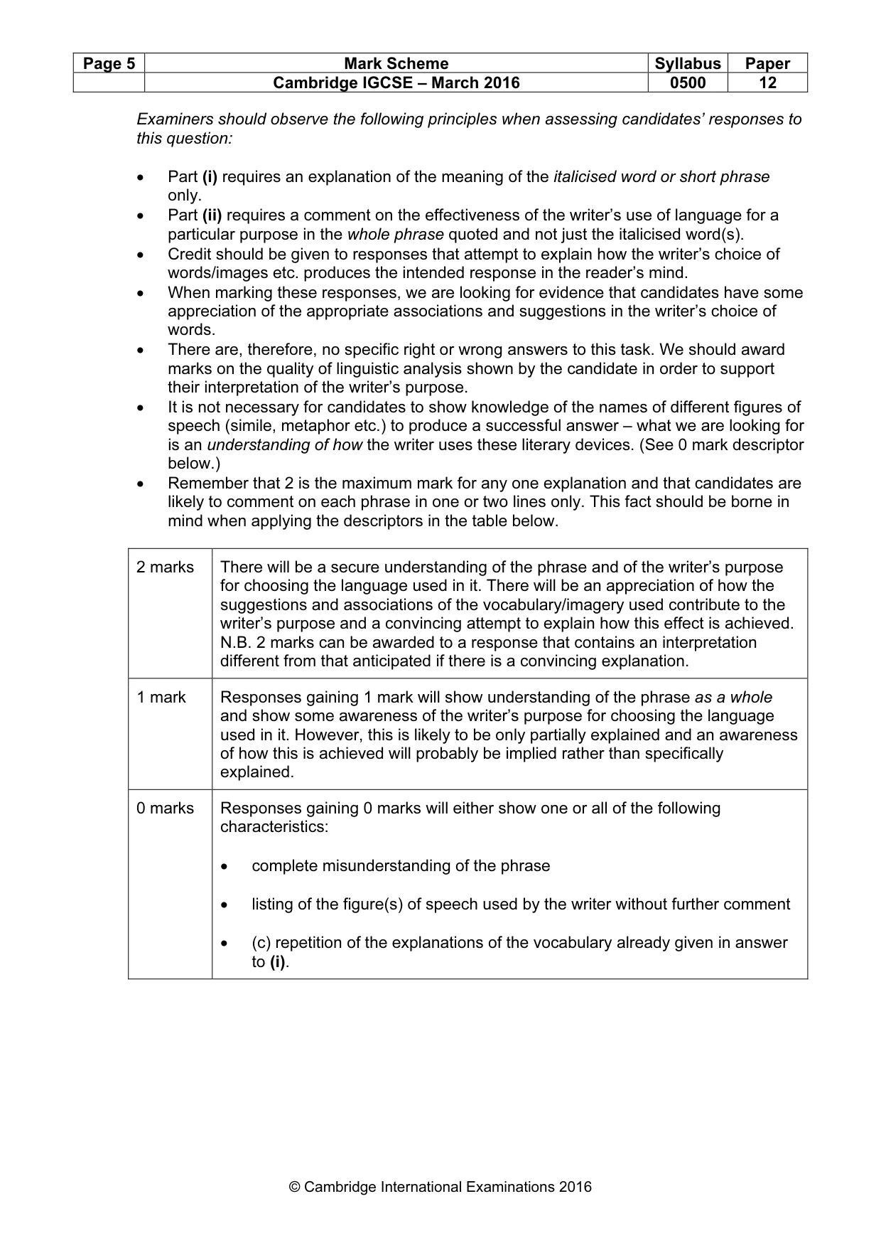 Mark scheme, page 5 of 10