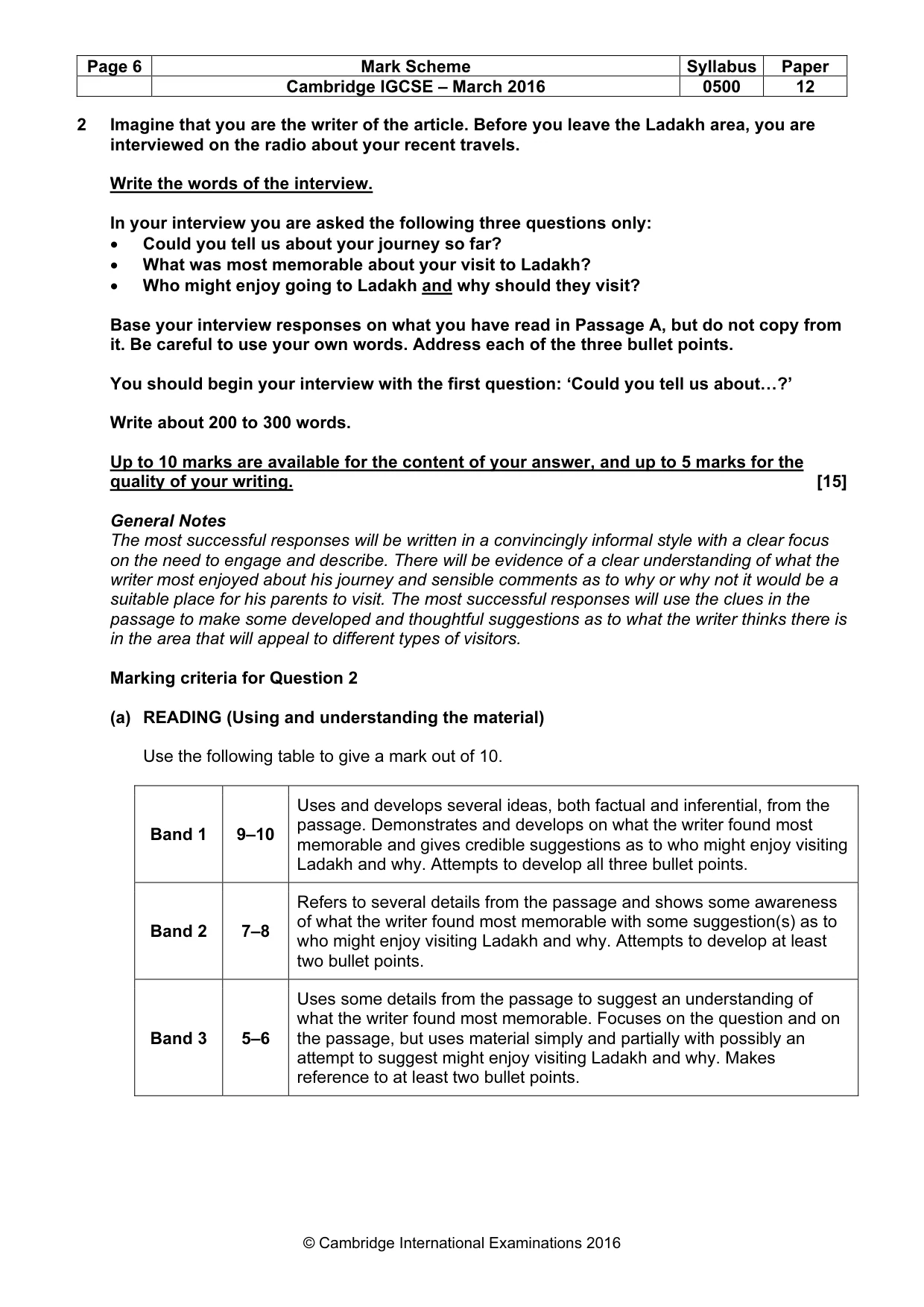 Mark scheme, page 6 of 10