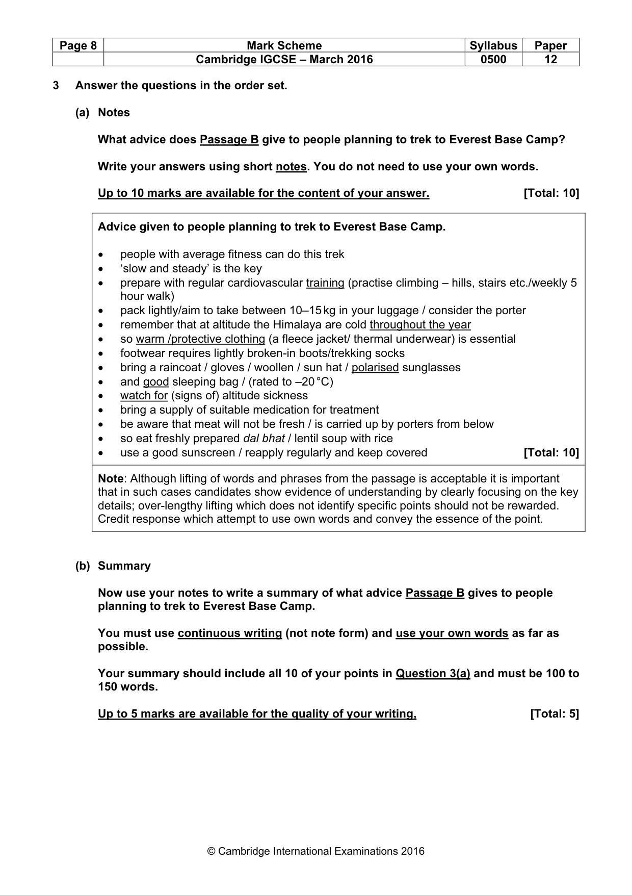 Mark scheme, page 8 of 10