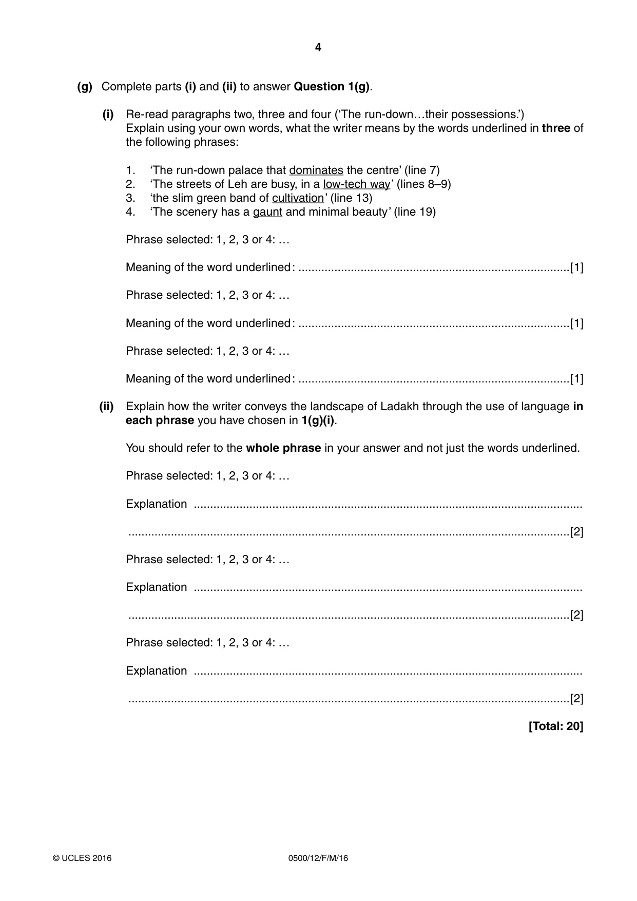 Cambridge IGCSE English - First Language 0500 2016 Feb/March Paper 1 · Variant 2 question paper, page 4 of 12