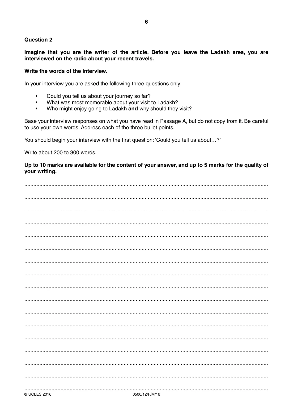 Cambridge IGCSE English - First Language 0500 2016 Feb/March Paper 1 · Variant 2 question paper, page 6 of 12