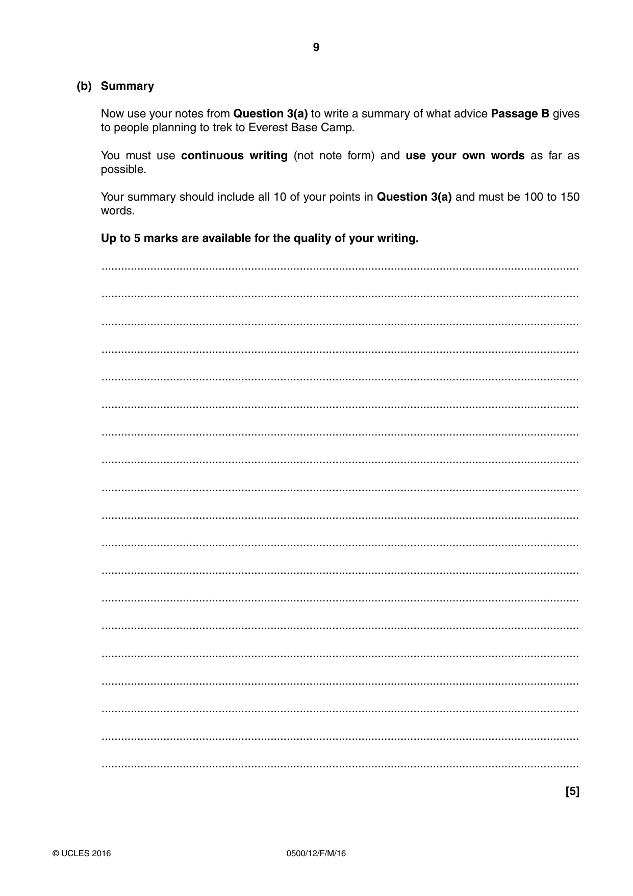 Cambridge IGCSE English - First Language 0500 2016 Feb/March Paper 1 · Variant 2 question paper, page 9 of 12