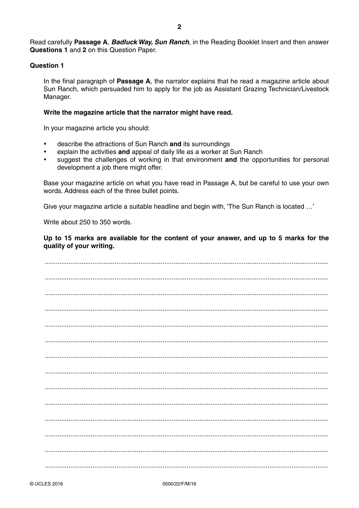 Cambridge IGCSE English - First Language 0500 2016 Feb/March Paper 2 · Variant 2 question paper, page 2 of 12
